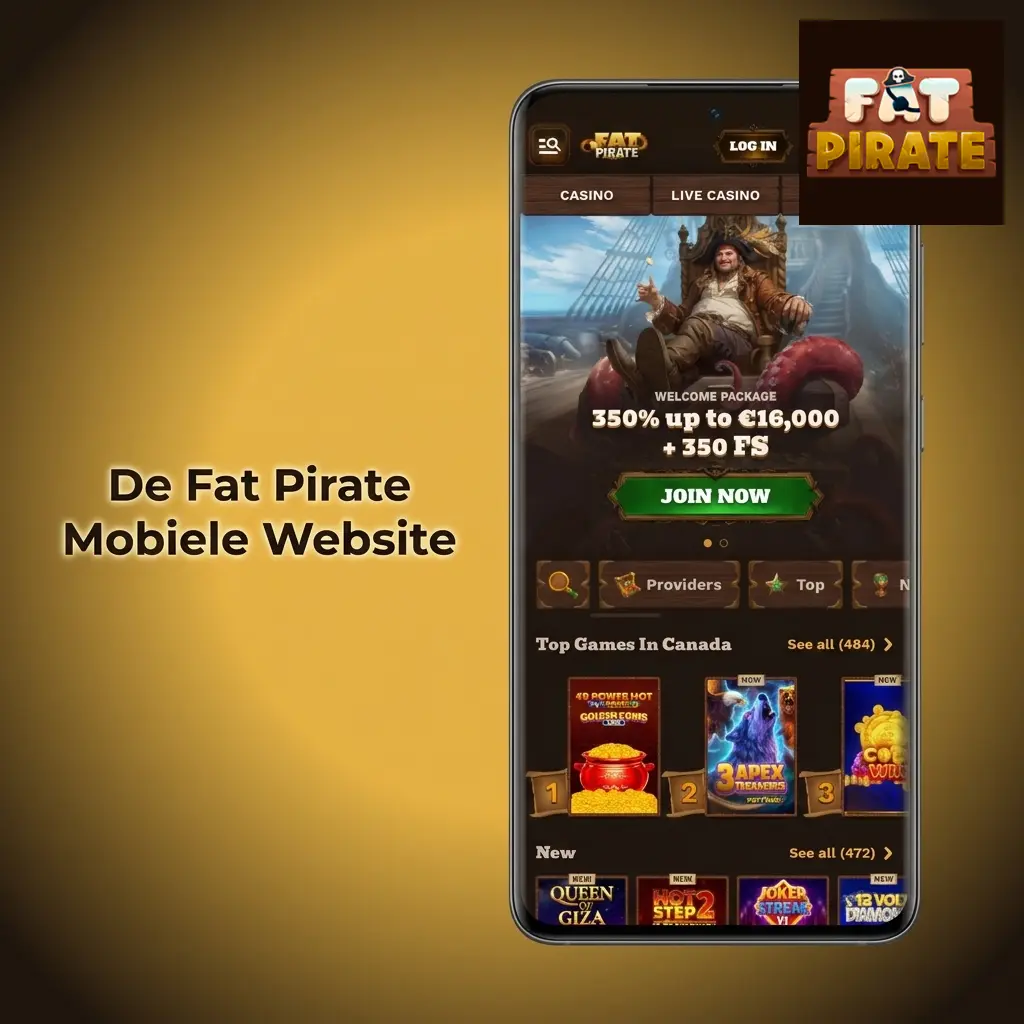 Fat Pirate mobiele website op smartphone en tablet met sportweddenschappen en casinospellen zonder download