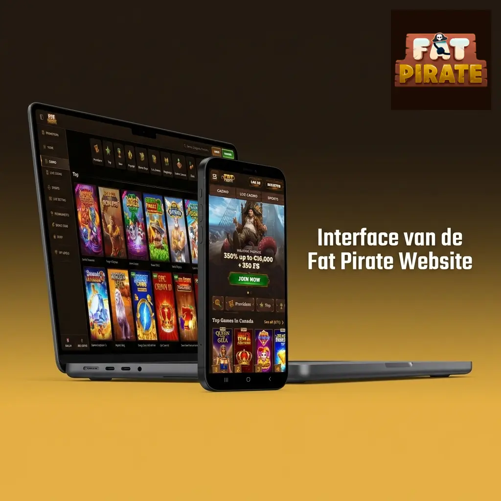 Fat Pirate website interface met navigatiebalk voor sportweddenschappen, casino, live casino, eSports en promoties